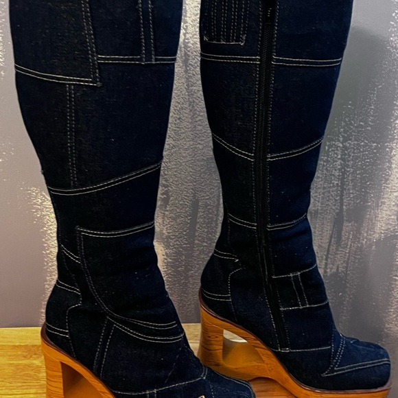Vintage Splash Patchwork Denim Platform Wedge Boots. Y2K Statement.  Size 7 - Picture 14 of 14